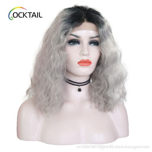 Hot selling grey color synthetic lace front wig, T1B/grey ombre color balayage synthetic wig